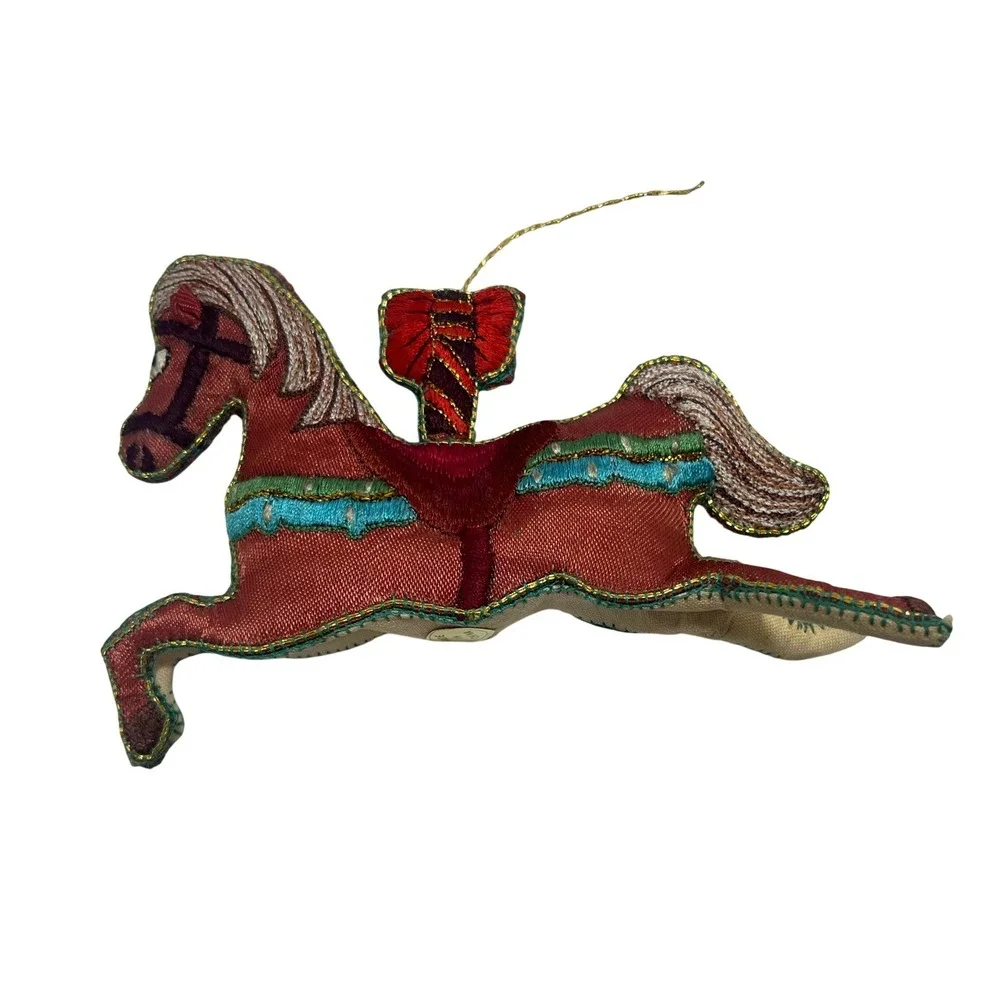 5 Victorian Style Embroidered Fabric Ornaments Drummer Rabbit Rocking Horse‎